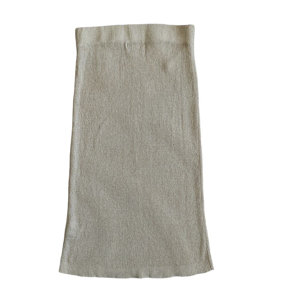 CALVIN KLEIN Plain Rib-Knit Midi Pencil Skirt Creamy Beige Women's Size Small